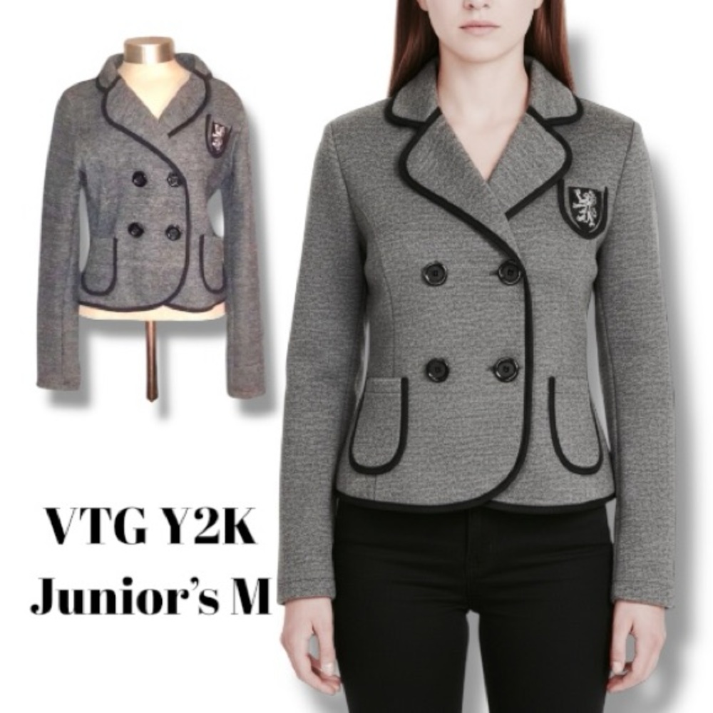 JJ Basics (Kohl’s) Blazer VTG Y2K Military Academia Cropped Jacket Junior’s M